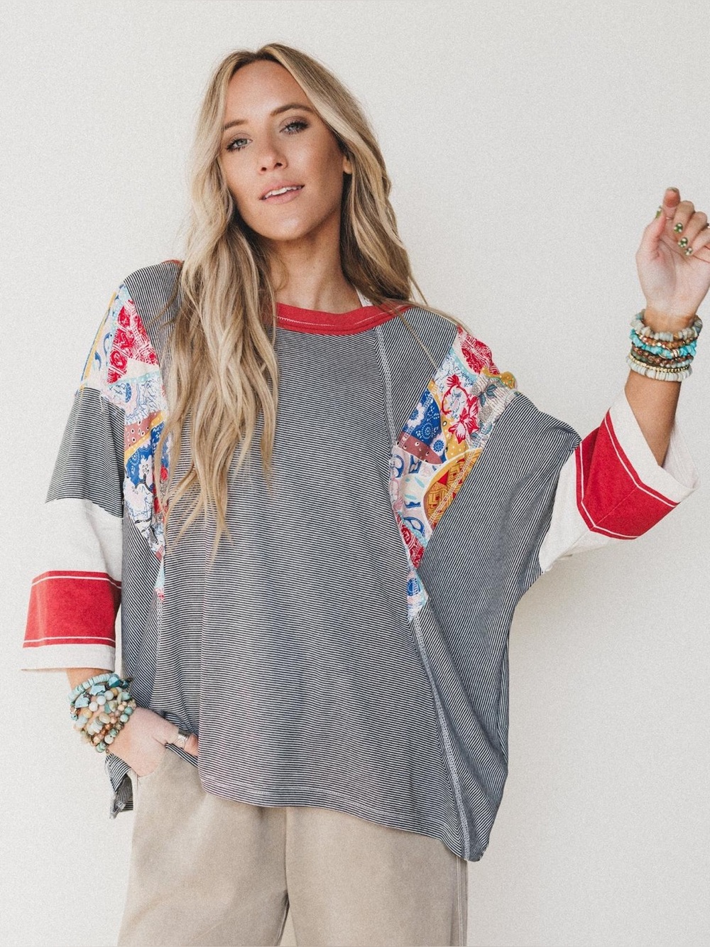 Easel Britt Patchwork Top Boho Women’s Size Large - Picture 1 of 8